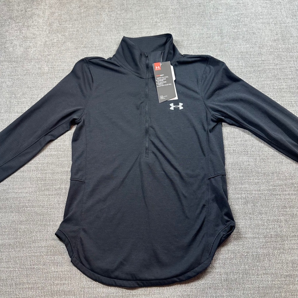 Under Armour Quarter Zip Women XS Black NEW HeatGear Running Pullover Fitted - Picture 1 of 9